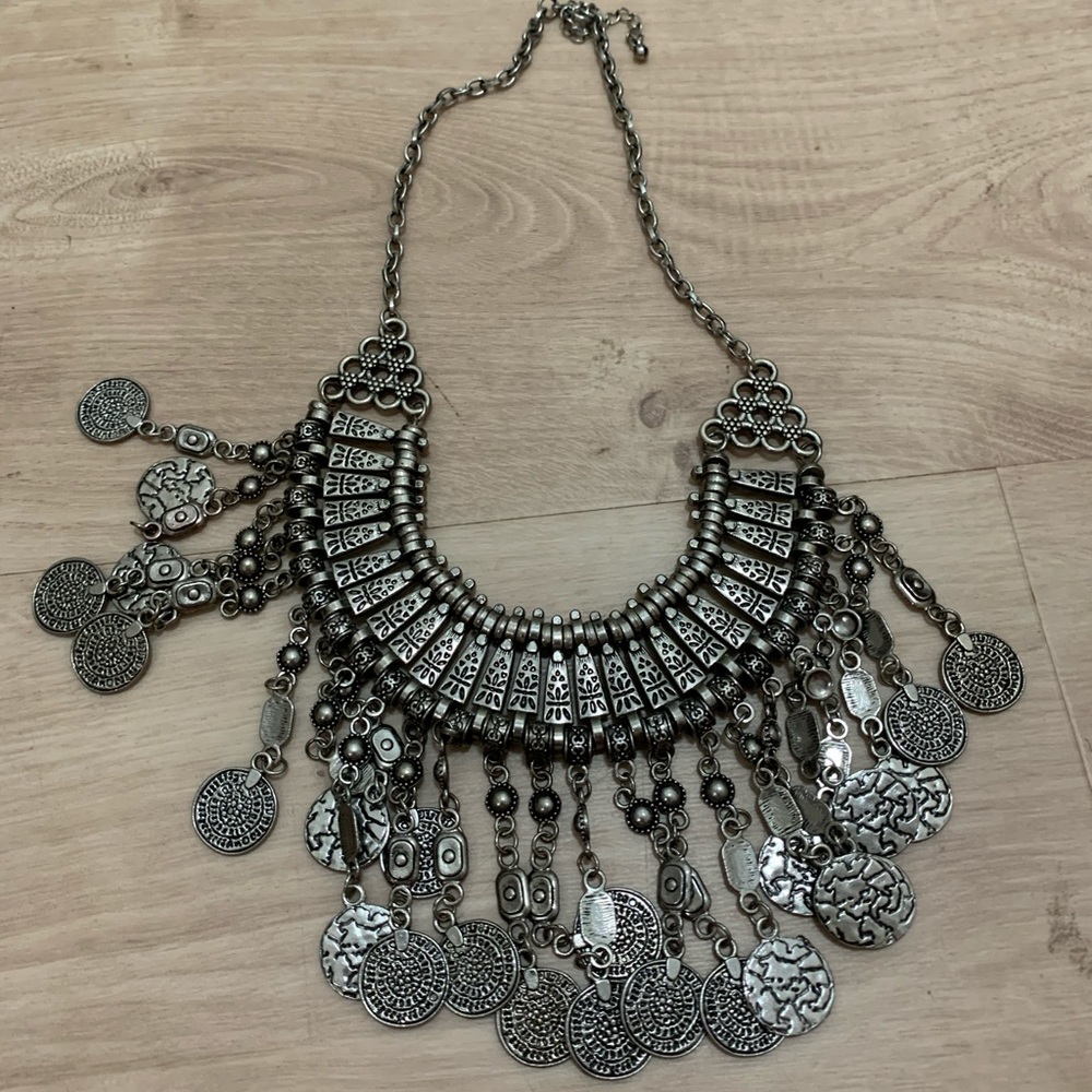 Silver coin Bibb statement necklace. Very good quality
